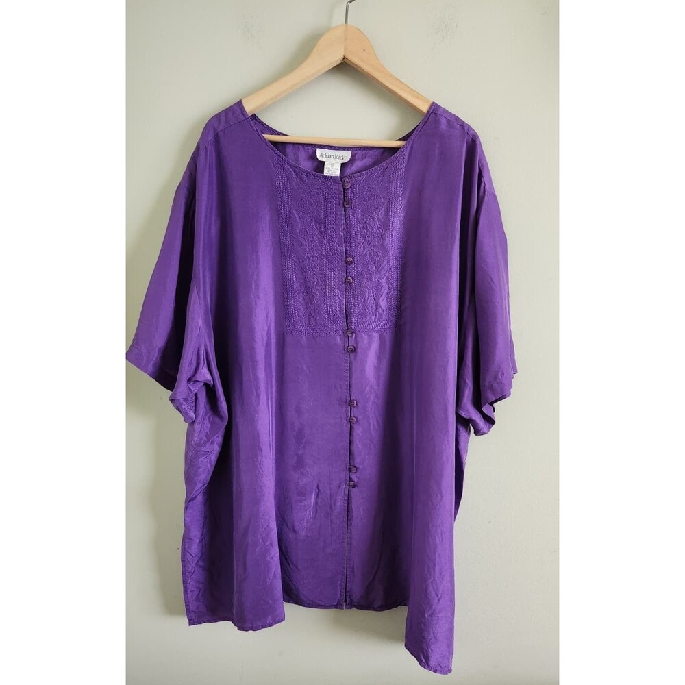 Adrian Jordan Women Top Blouse Shirt Size 30/32 Blue Shiny Silk Button Up top
